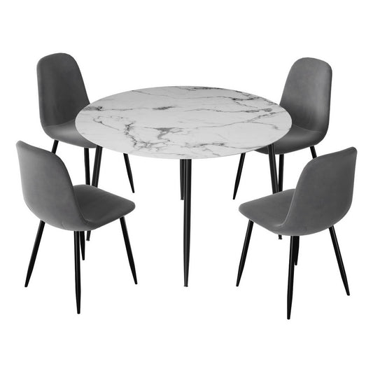 1 Artiss Dining Table and 4 Chairs Set Marble Grey - TRENDZ