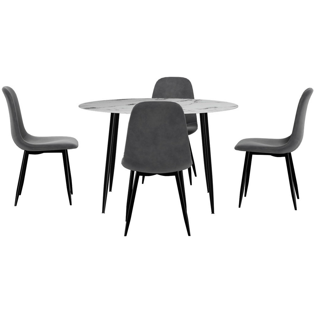 1 Artiss Dining Table and 4 Chairs Set Marble Grey - TRENDZ
