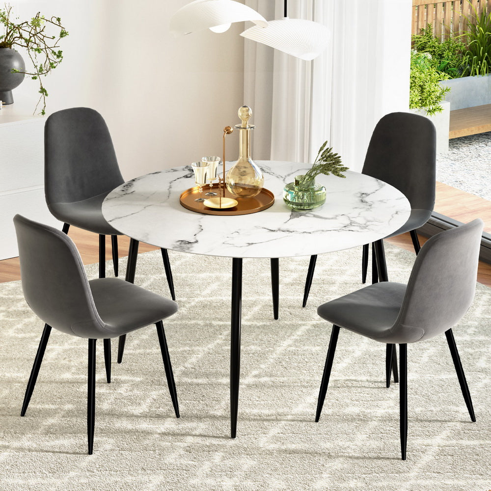 1 Artiss Dining Table and 4 Chairs Set Marble Grey - TRENDZ