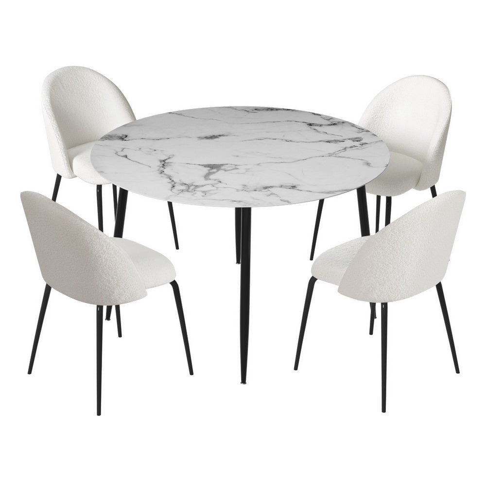 1 Artiss Dining Table and 4 Chairs Set Marble White - TRENDZ