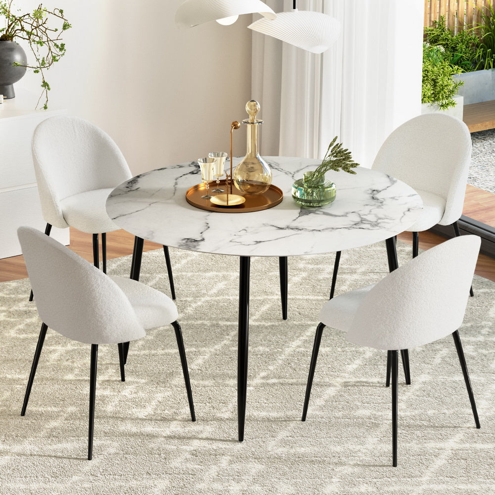 1 Artiss Dining Table and 4 Chairs Set Marble White - TRENDZ