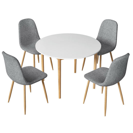 1 Artiss Dining Table and 4 Chairs Set White Grey - TRENDZ