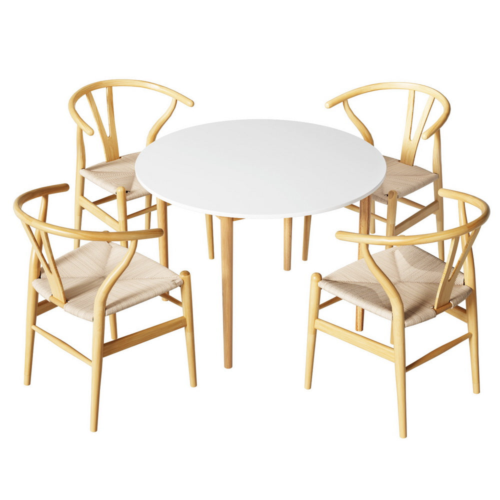 Artiss Dining Table and Chairs 5 Piece Set Wishbone Wood - TRENDZ
