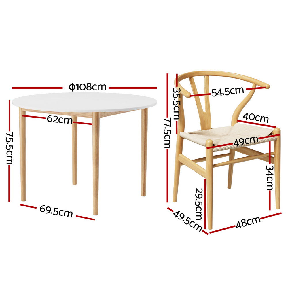 Artiss Dining Table and Chairs 5 Piece Set Wishbone Wood - TRENDZ