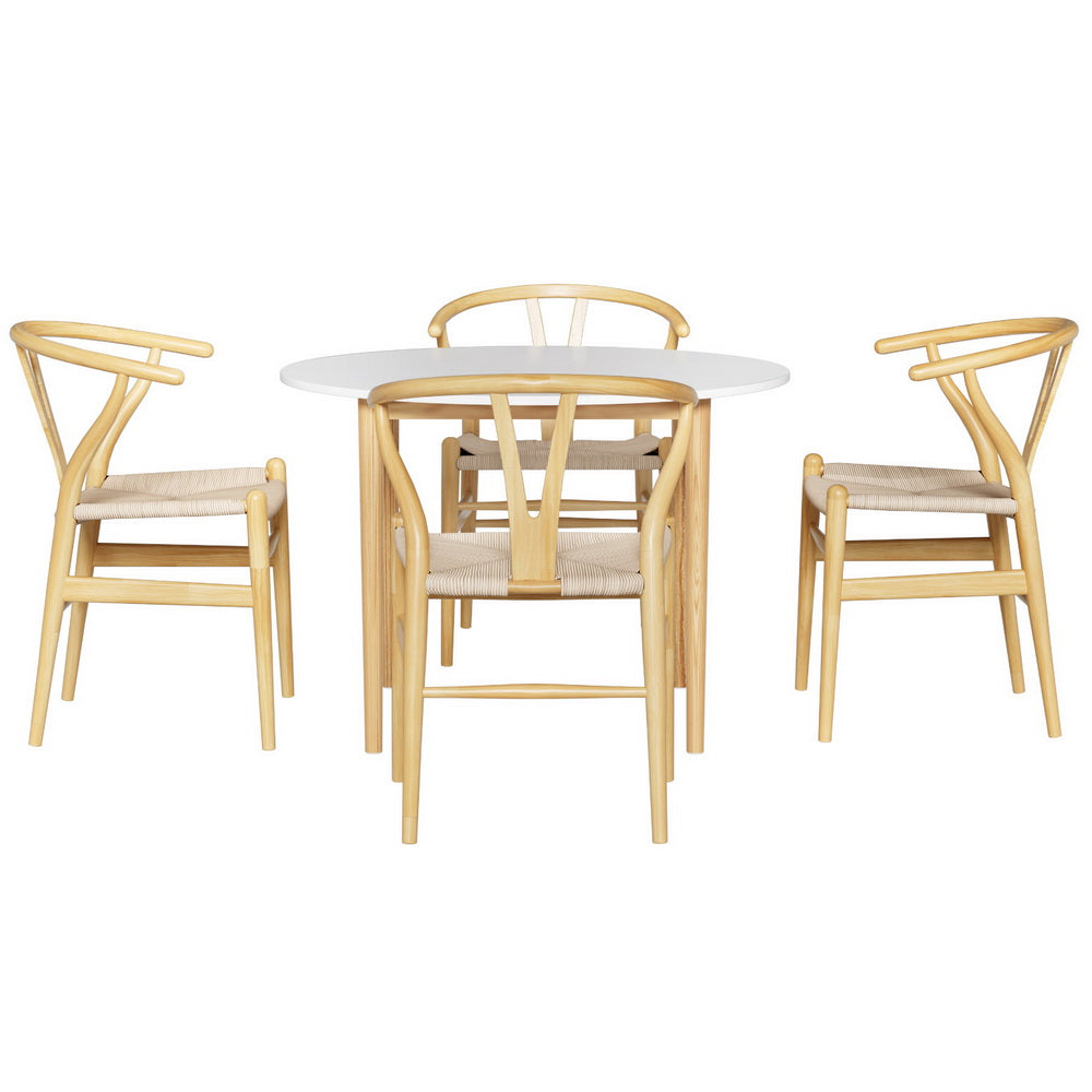 Artiss Dining Table and Chairs 5 Piece Set Wishbone Wood - TRENDZ