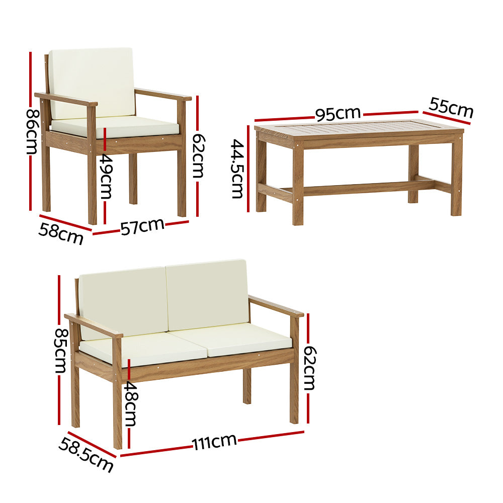 Gardeon 4-Piece Outdoor Sofa Set Wooden Couch Lounge Setting - TRENDZ