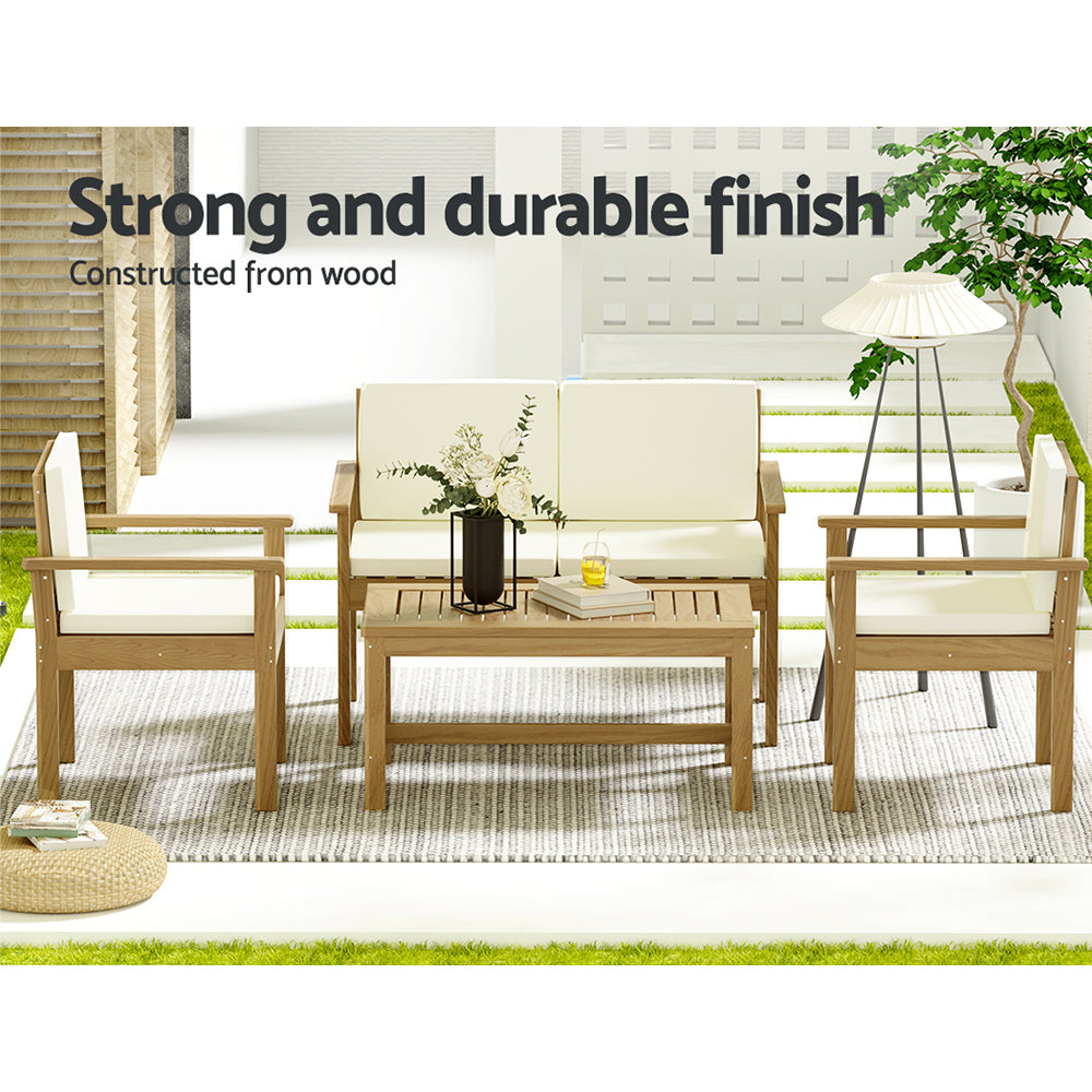 Gardeon 4-Piece Outdoor Sofa Set Wooden Couch Lounge Setting - TRENDZ