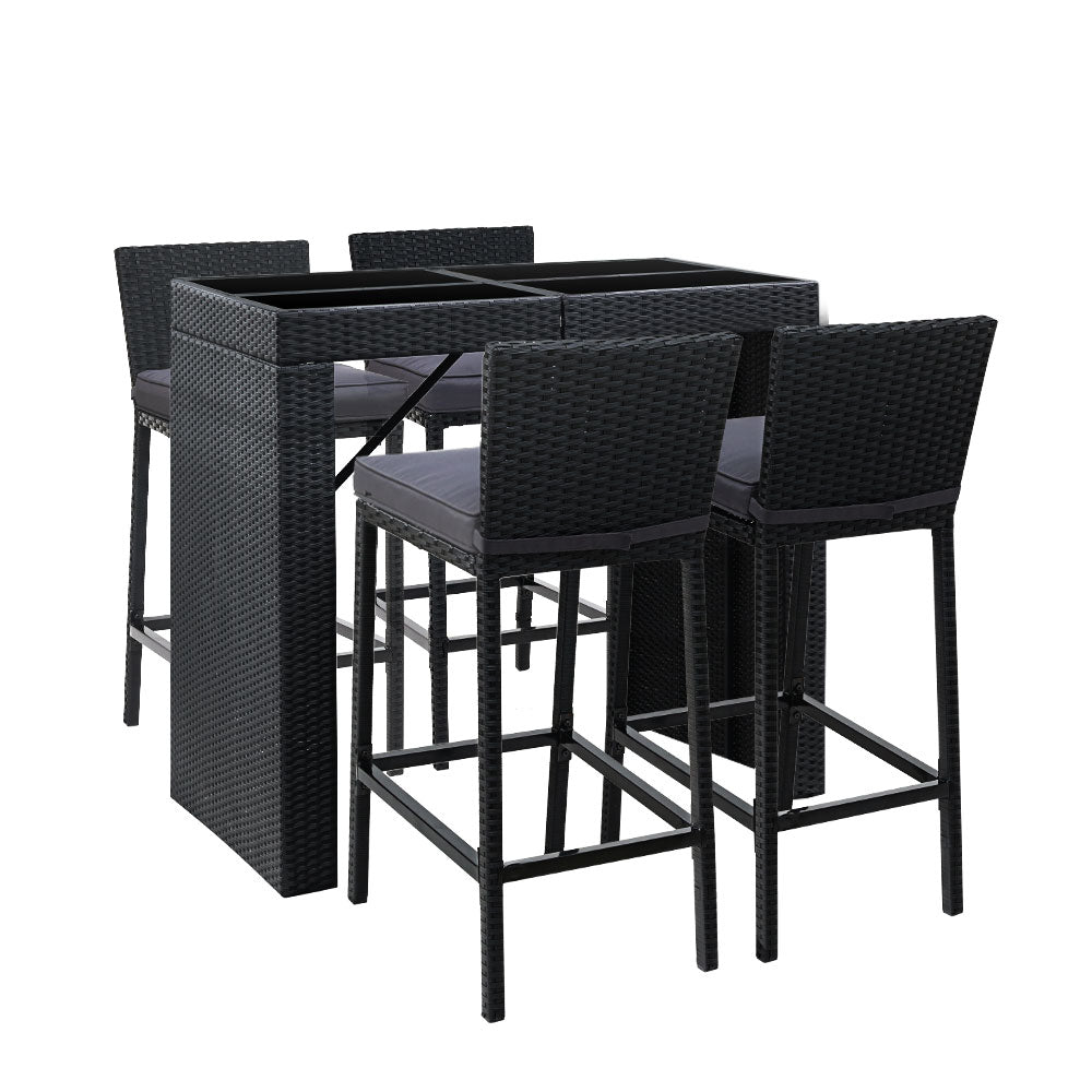 Gardeon 5-Piece Outdoor Bar Set Dining Table Stools Wicker Patio Setting - TRENDZ
