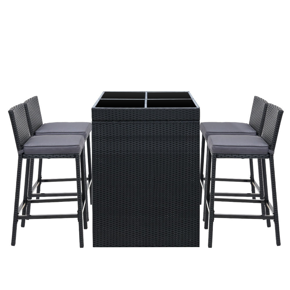 Gardeon 5-Piece Outdoor Bar Set Dining Table Stools Wicker Patio Setting - TRENDZ