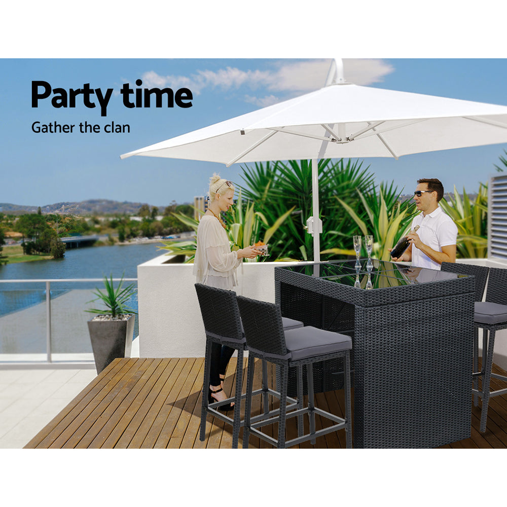 Gardeon 5-Piece Outdoor Bar Set Dining Table Stools Wicker Patio Setting - TRENDZ