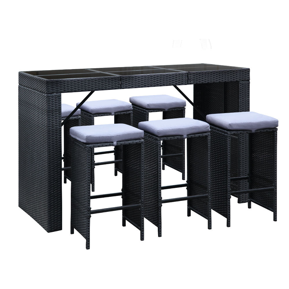 Gardeon 7-Piece Outdoor Bar Set Dining Table Stools Wicker Patio Setting - TRENDZ