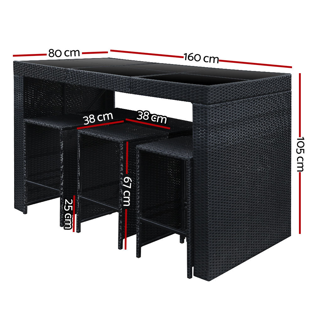 Gardeon 7-Piece Outdoor Bar Set Dining Table Stools Wicker Patio Setting - TRENDZ