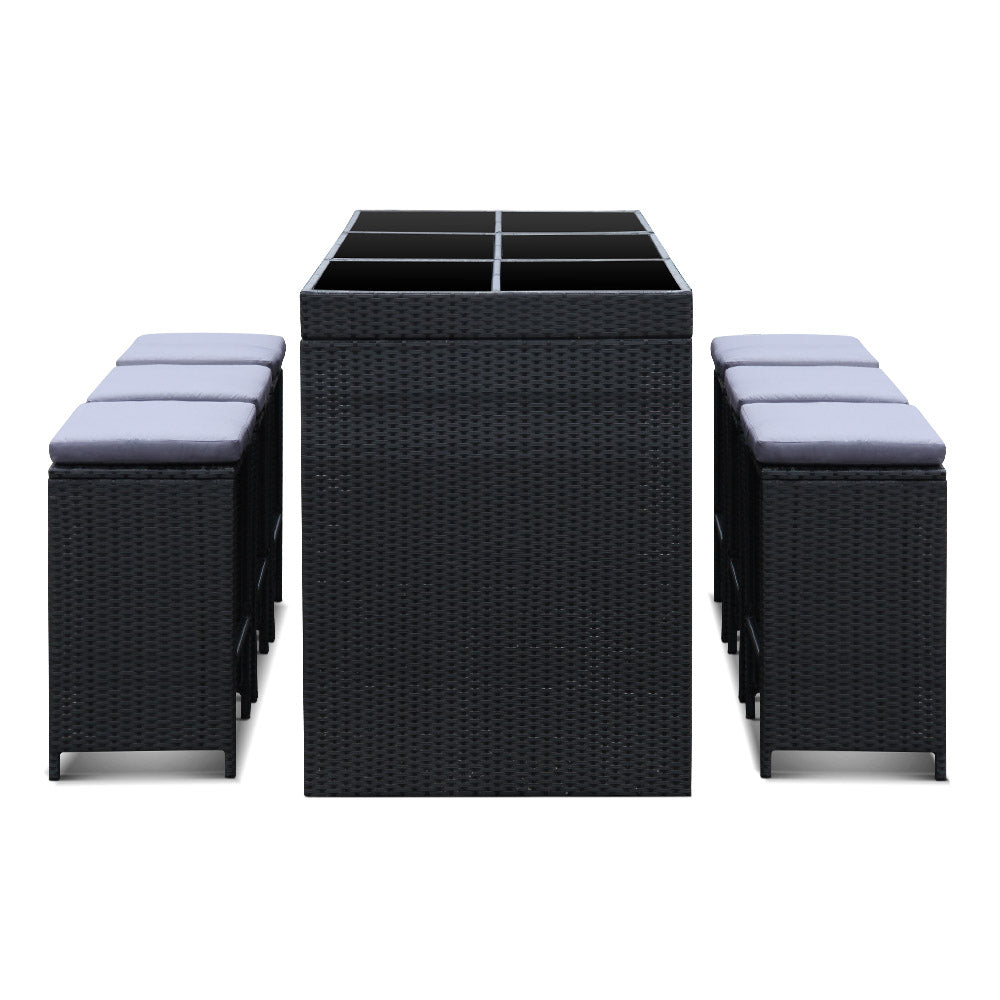 Gardeon 7-Piece Outdoor Bar Set Dining Table Stools Wicker Patio Setting - TRENDZ