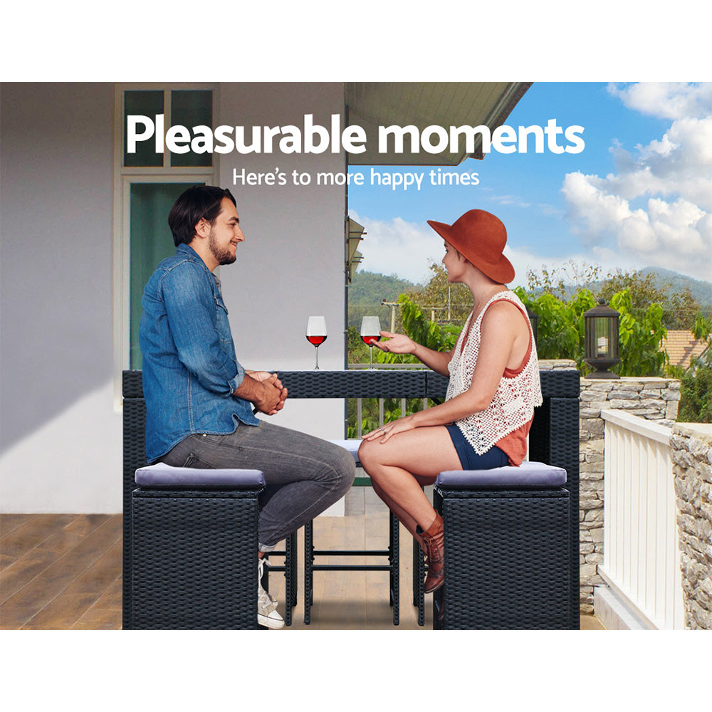 Gardeon 7-Piece Outdoor Bar Set Dining Table Stools Wicker Patio Setting - TRENDZ