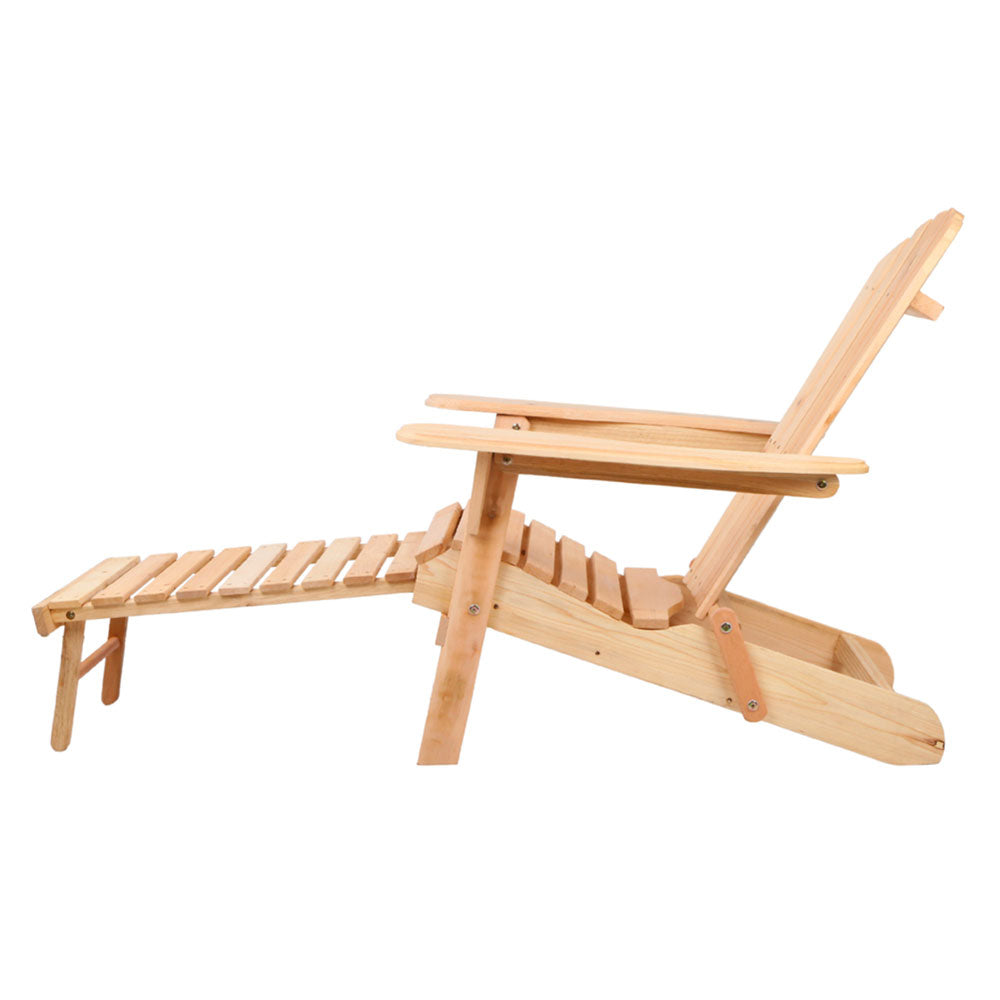 Gardeon 3PC Adirondack Outdoor Table and Chairs? Wooden Sun Lounge Beach Patio Natural - TRENDZ