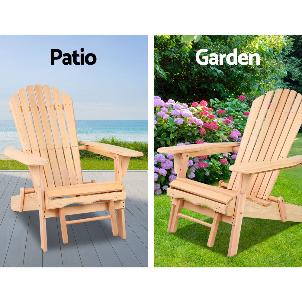 Gardeon 3PC Adirondack Outdoor Table and Chairs? Wooden Sun Lounge Beach Patio Natural - TRENDZ