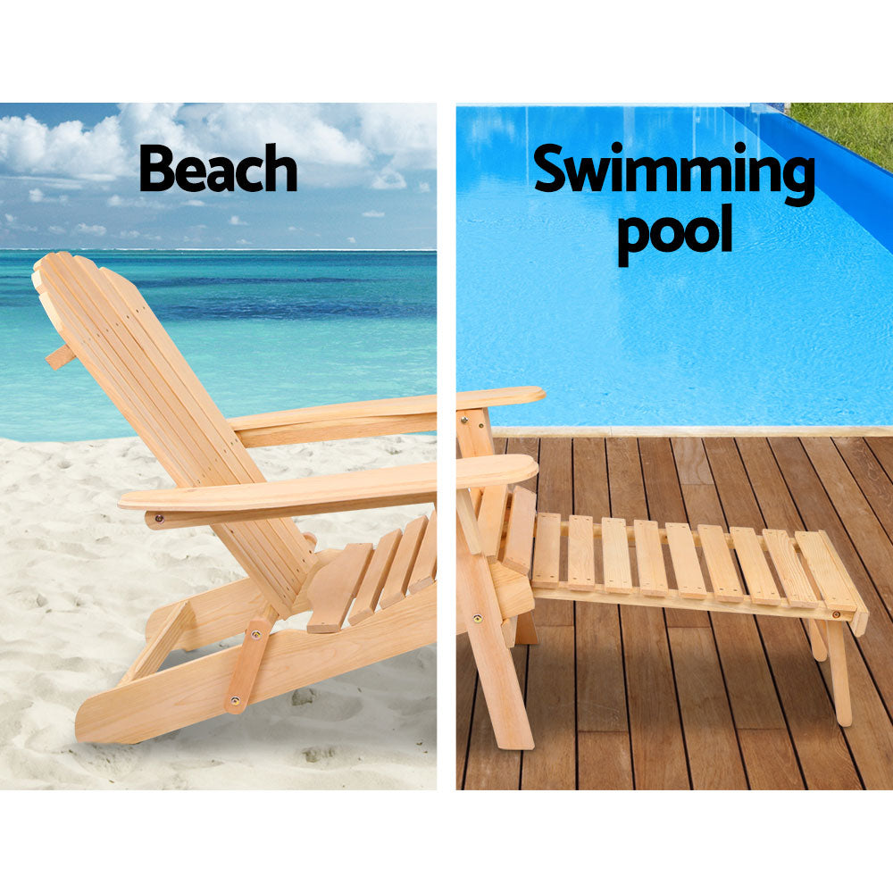 Gardeon 3PC Adirondack Outdoor Table and Chairs? Wooden Sun Lounge Beach Patio Natural - TRENDZ