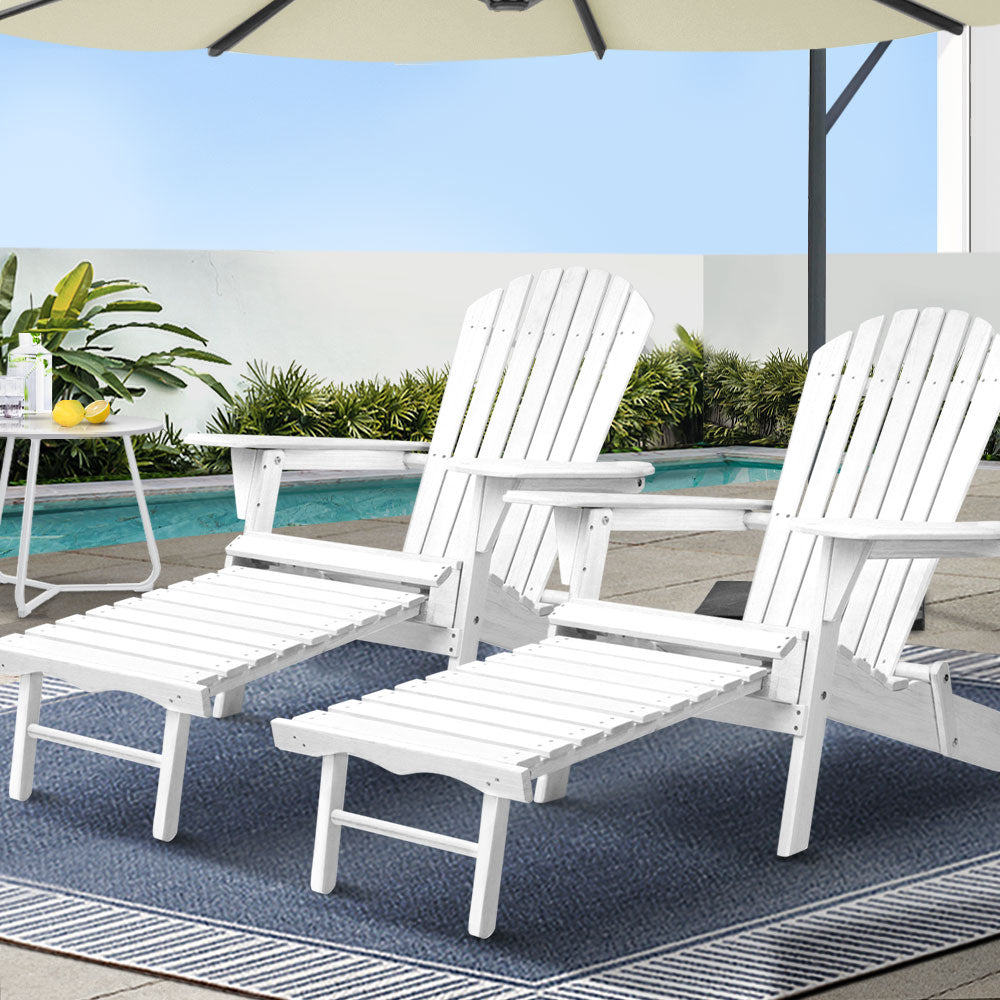 Gardeon 2PC Adirondack Outdoor Chairs Wood Foldable Sun Lounge Patio Furniture - TRENDZ