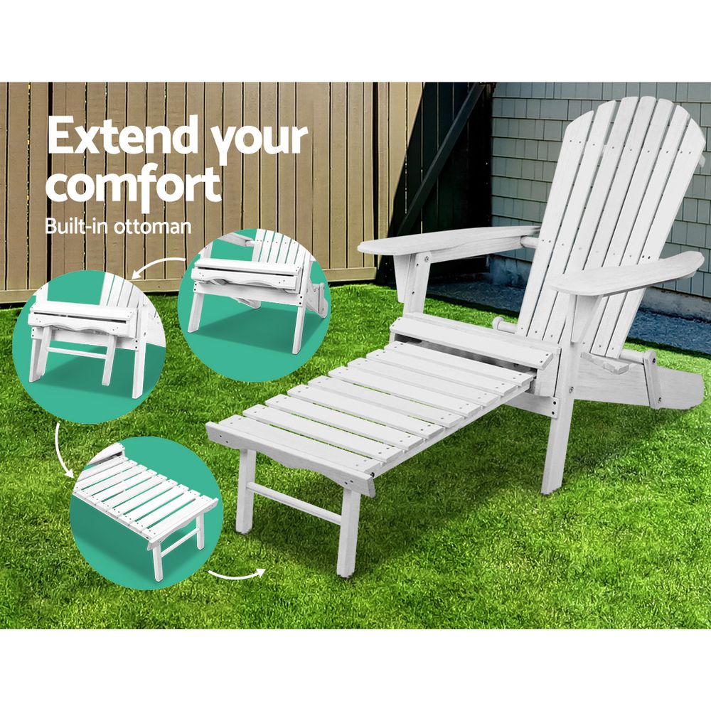 Gardeon 2PC Adirondack Outdoor Chairs Wood Foldable Sun Lounge Patio Furniture - TRENDZ