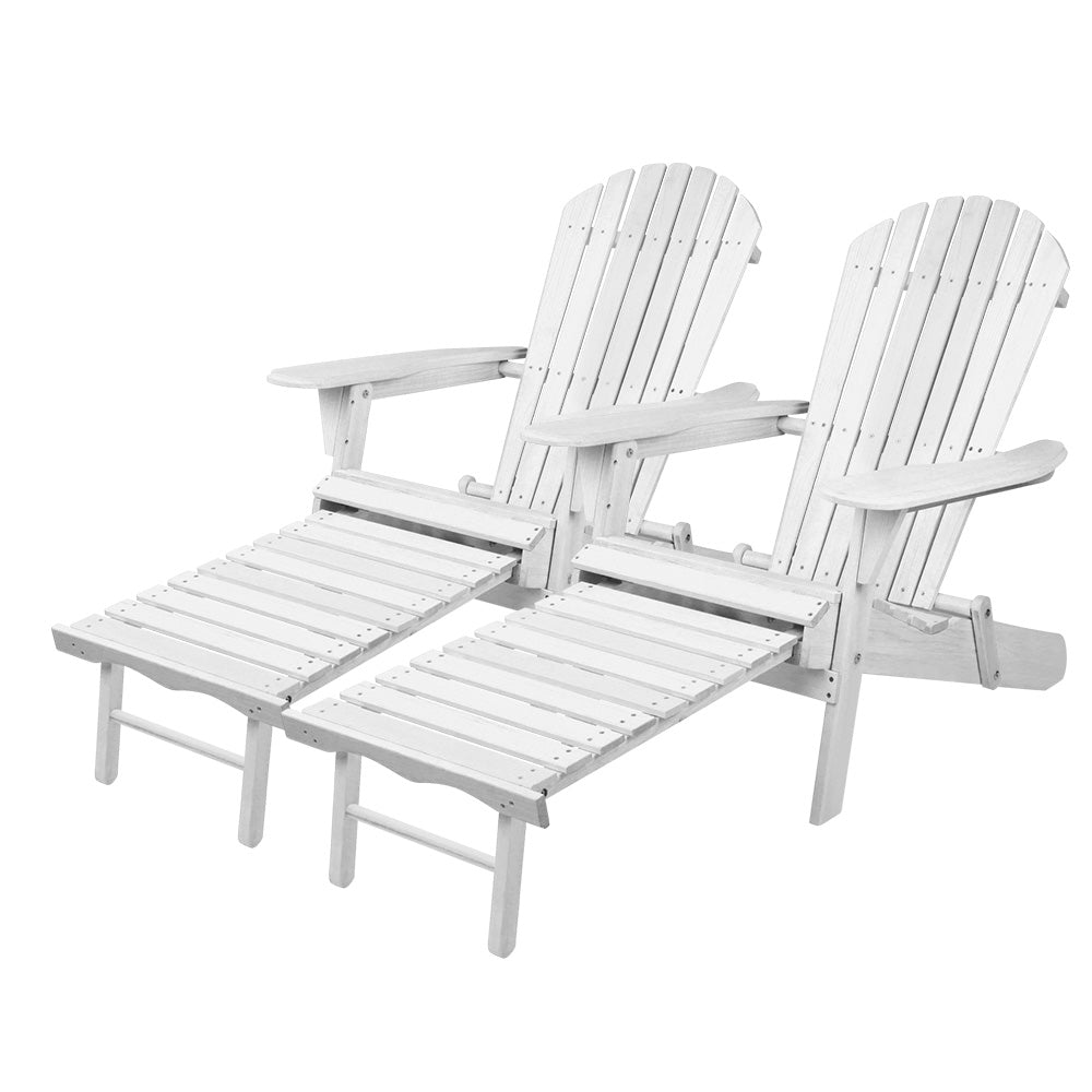 Gardeon 2PC Adirondack Outdoor Chairs Wood Foldable Sun Lounge Patio Furniture - TRENDZ