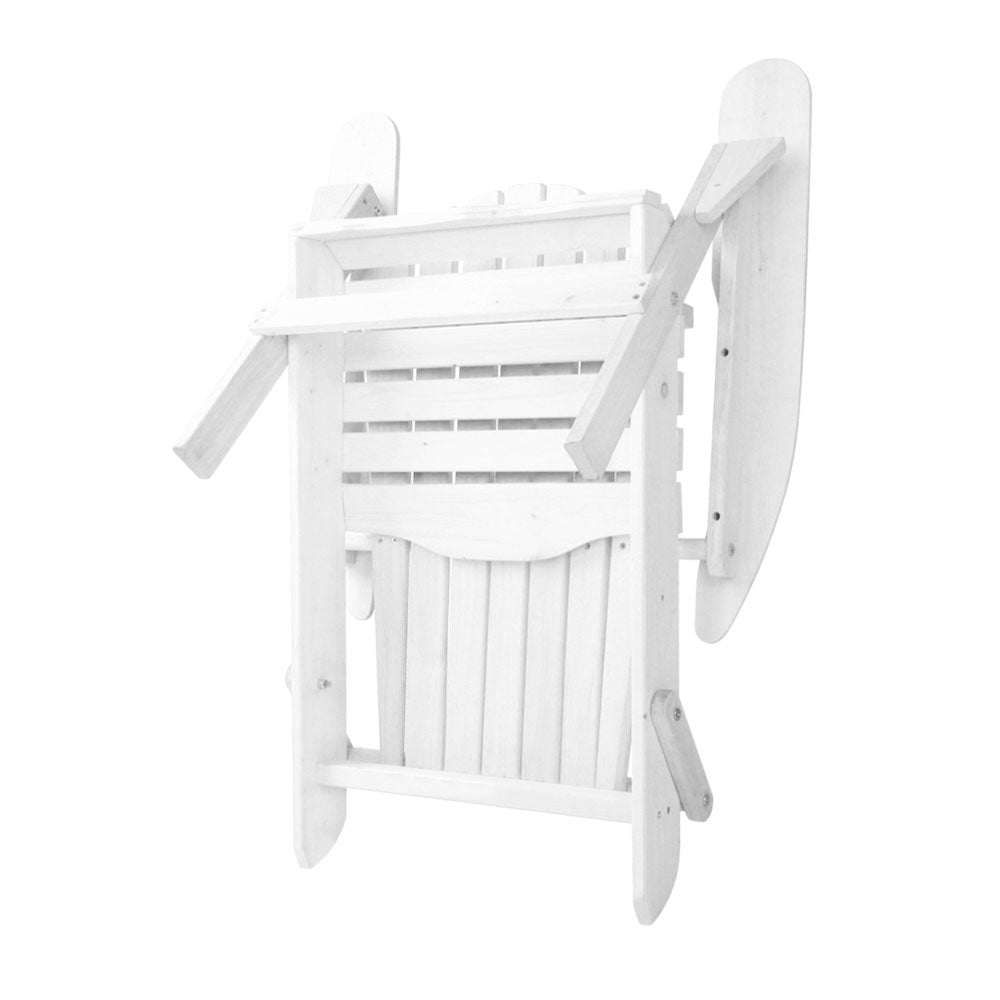 Gardeon 3PC Adirondack Outdoor Table and Chairs Wooden Foldable Beach Chair White - TRENDZ