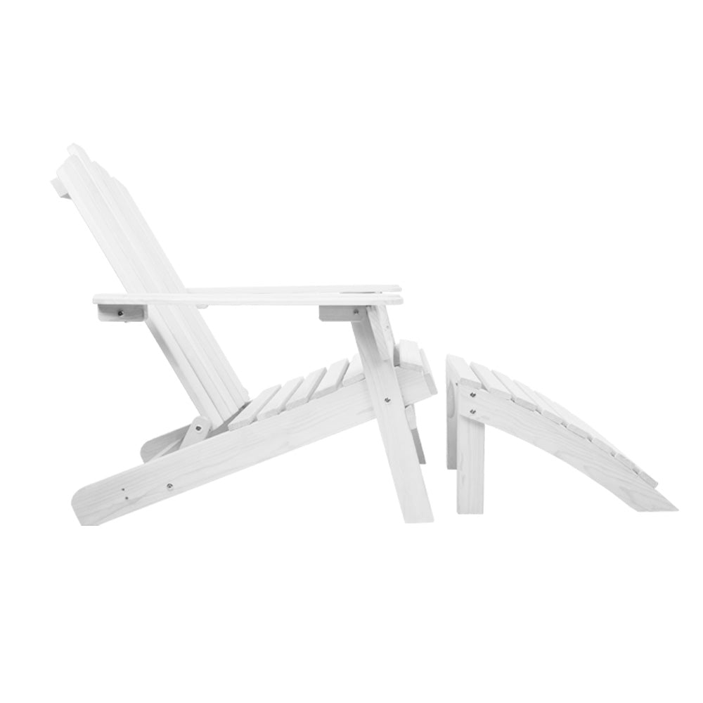 Gardeon 5PC Adirondack Outdoor Table and Chairs Wooden Sun Lounge Patio Furniture White - TRENDZ