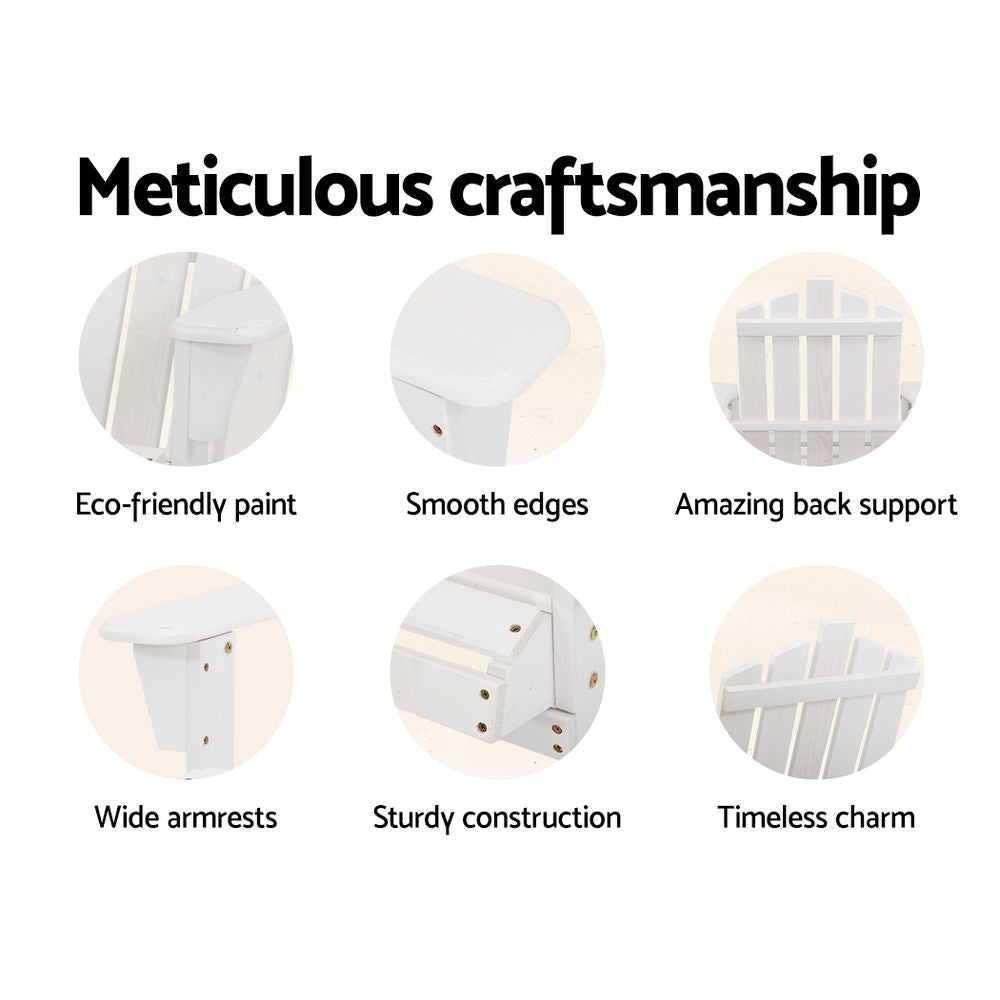 Gardeon 5PC Adirondack Outdoor Table and Chairs Wooden Sun Lounge Patio Furniture White - TRENDZ