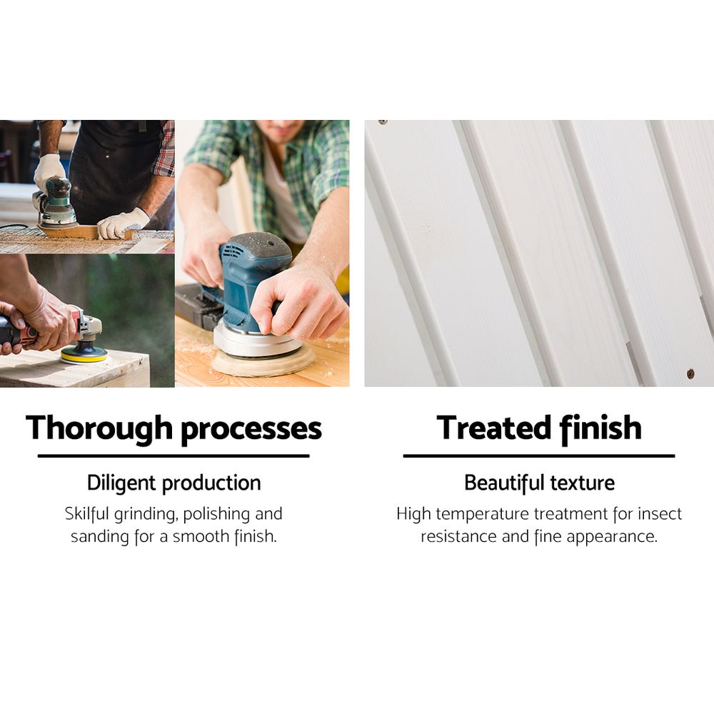 Gardeon 5PC Adirondack Outdoor Table and Chairs Wooden Sun Lounge Patio Furniture White - TRENDZ