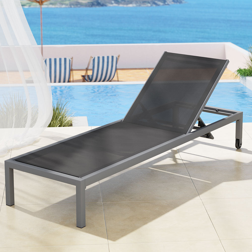 Gardeon Sun Lounge Outdoor Lounger Aluminium Folding Beach Chair Wheels Patio - TRENDZ