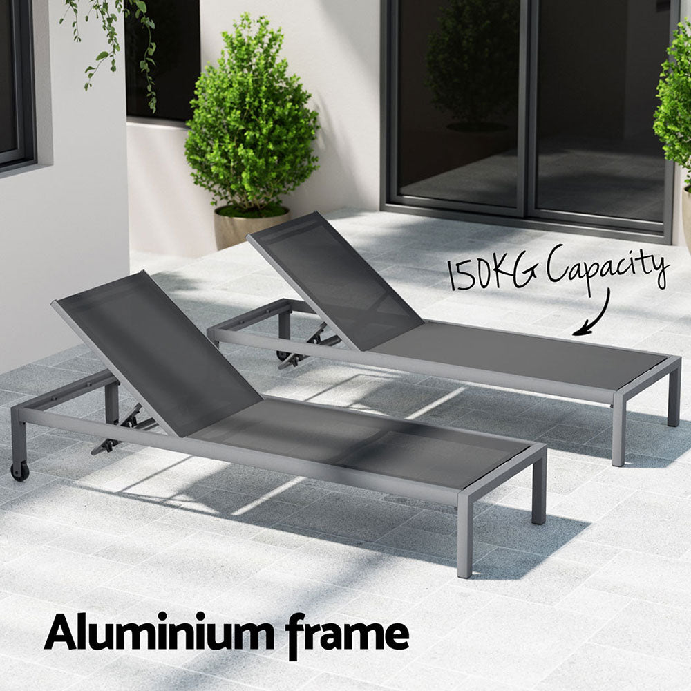 Gardeon Sun Lounge Outdoor Lounger Aluminium Folding Beach Chair Wheels Patio - TRENDZ