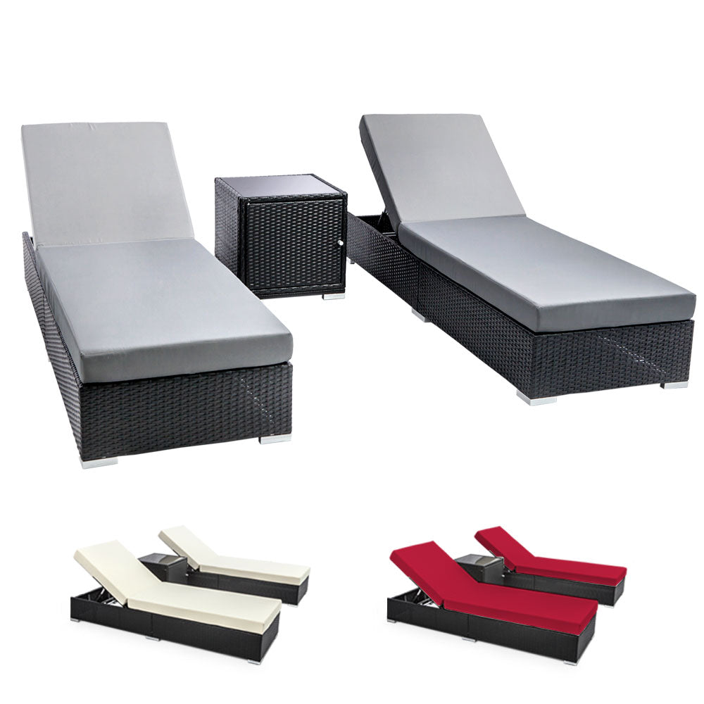 Gardeon 3PC Sun Lounge Wicker Lounger Outdoor Furniture Day Bed Rattan Garden - TRENDZ