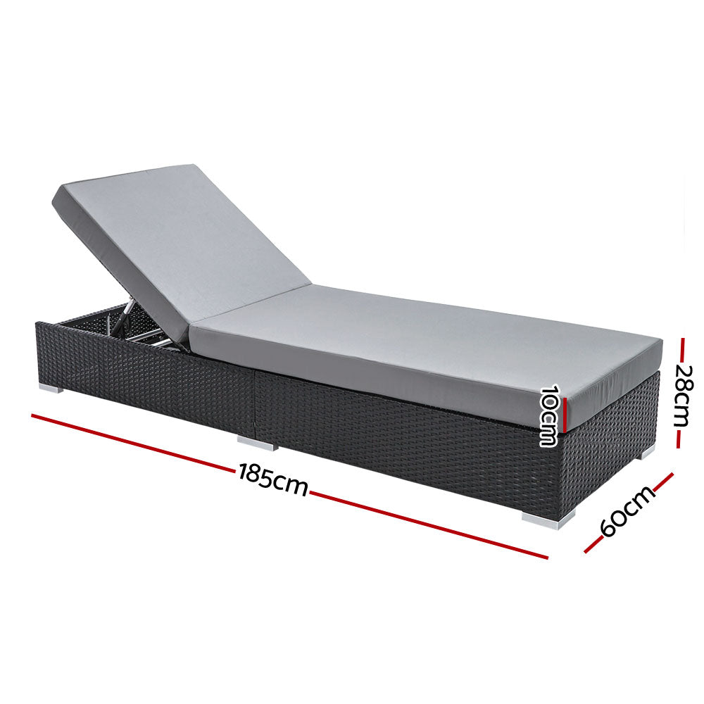 Gardeon 3PC Sun Lounge Wicker Lounger Outdoor Furniture Day Bed Rattan Garden - TRENDZ