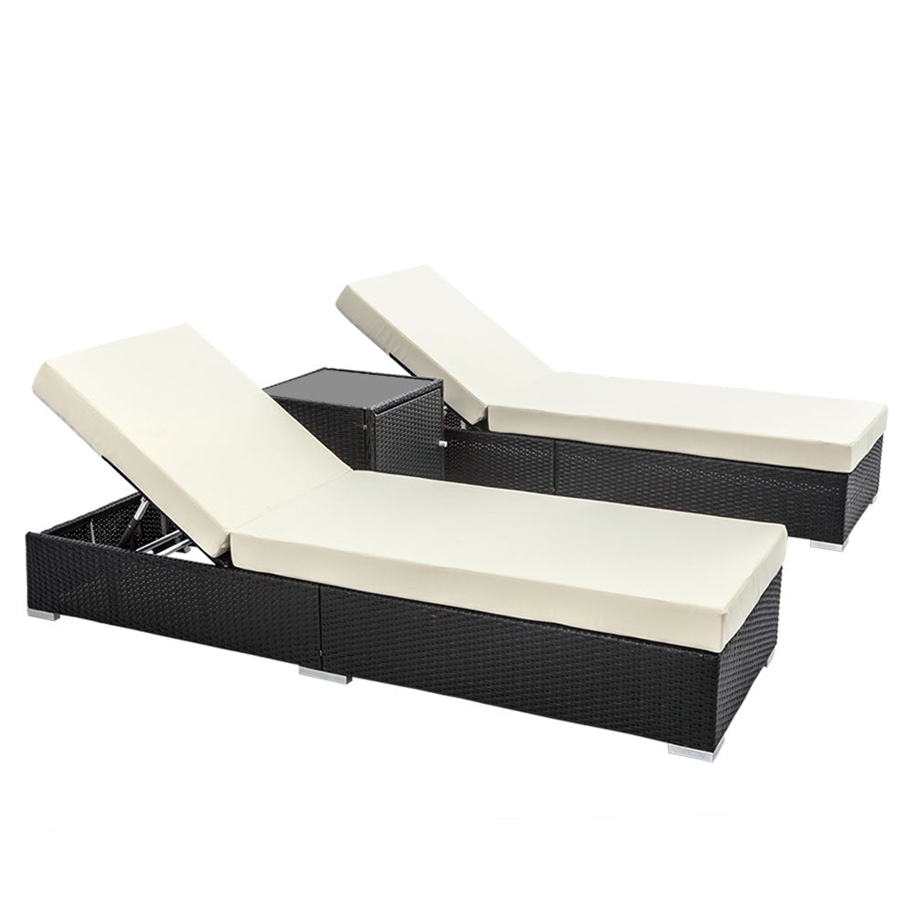 Gardeon 3PC Sun Lounge Wicker Lounger Outdoor Furniture Day Bed Rattan Garden - TRENDZ