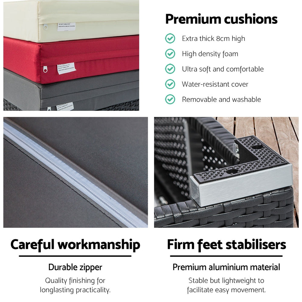 Gardeon 3PC Sun Lounge Wicker Lounger Outdoor Furniture Day Bed Rattan Garden - TRENDZ