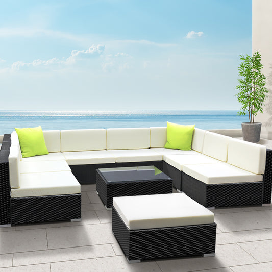 Gardeon 10-Piece Outdoor Sofa Set Wicker Couch Lounge Setting 9 Seater - TRENDZ