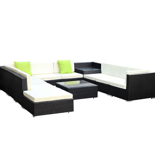 Gardeon 11PC Outdoor Furniture Sofa Set Wicker Garden Patio Lounge - TRENDZ