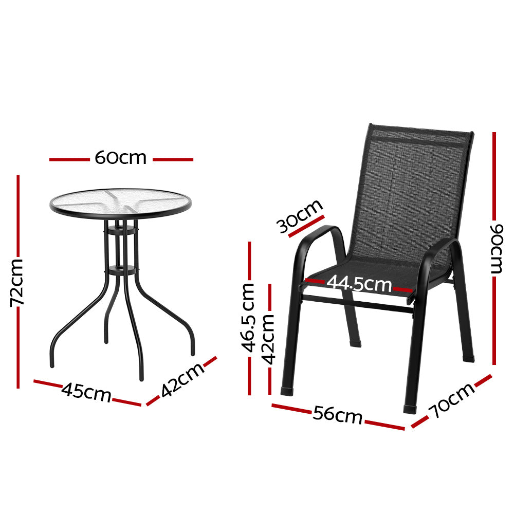 Gardeon 5PC Bistro Set Outdoor Table and Chairs Stackable Outdoor Furniture Black - TRENDZ