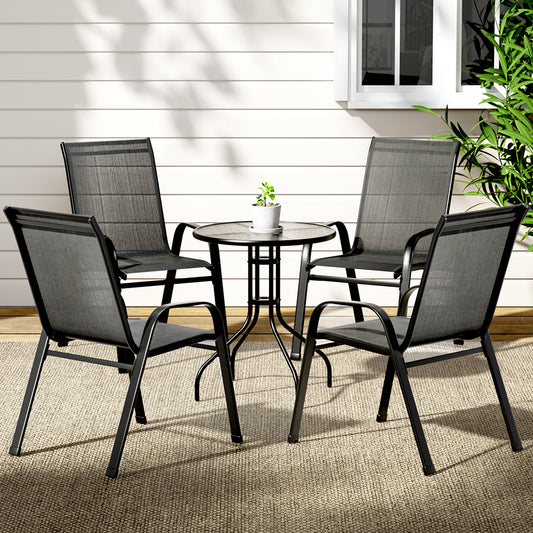 Gardeon 5PC Bistro Set Outdoor Table and Chairs Stackable Outdoor Furniture Black - TRENDZ