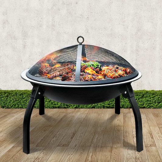 Fire Pit BBQ Charcoal Smoker Portable Outdoor Camping Pits Patio Fireplace 22" - TRENDZ
