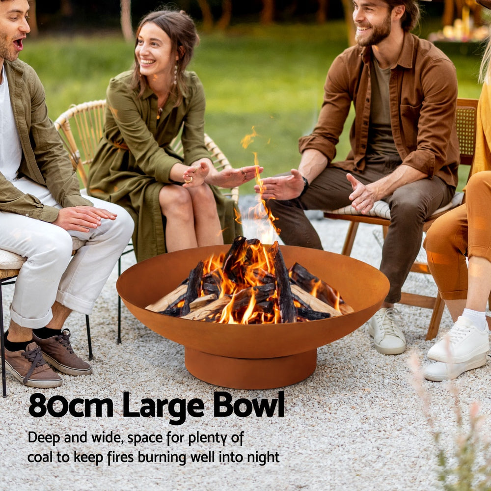 Grillz Fire Pit Iron Bowl 80cm Outdoor Patio Fireplace - TRENDZ