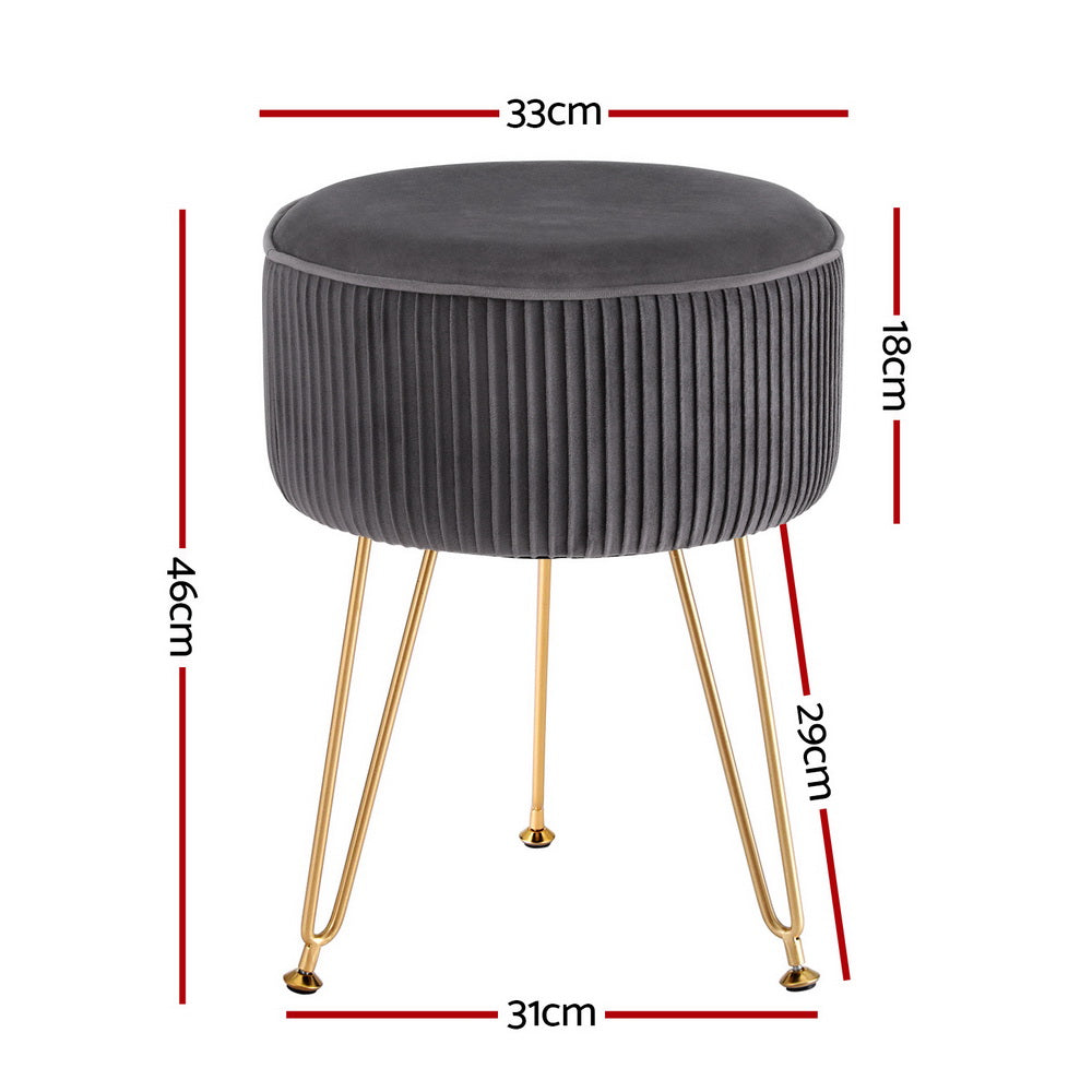 Artiss Ottoman Foot Stool Vanity Velvet Round Grey - TRENDZ