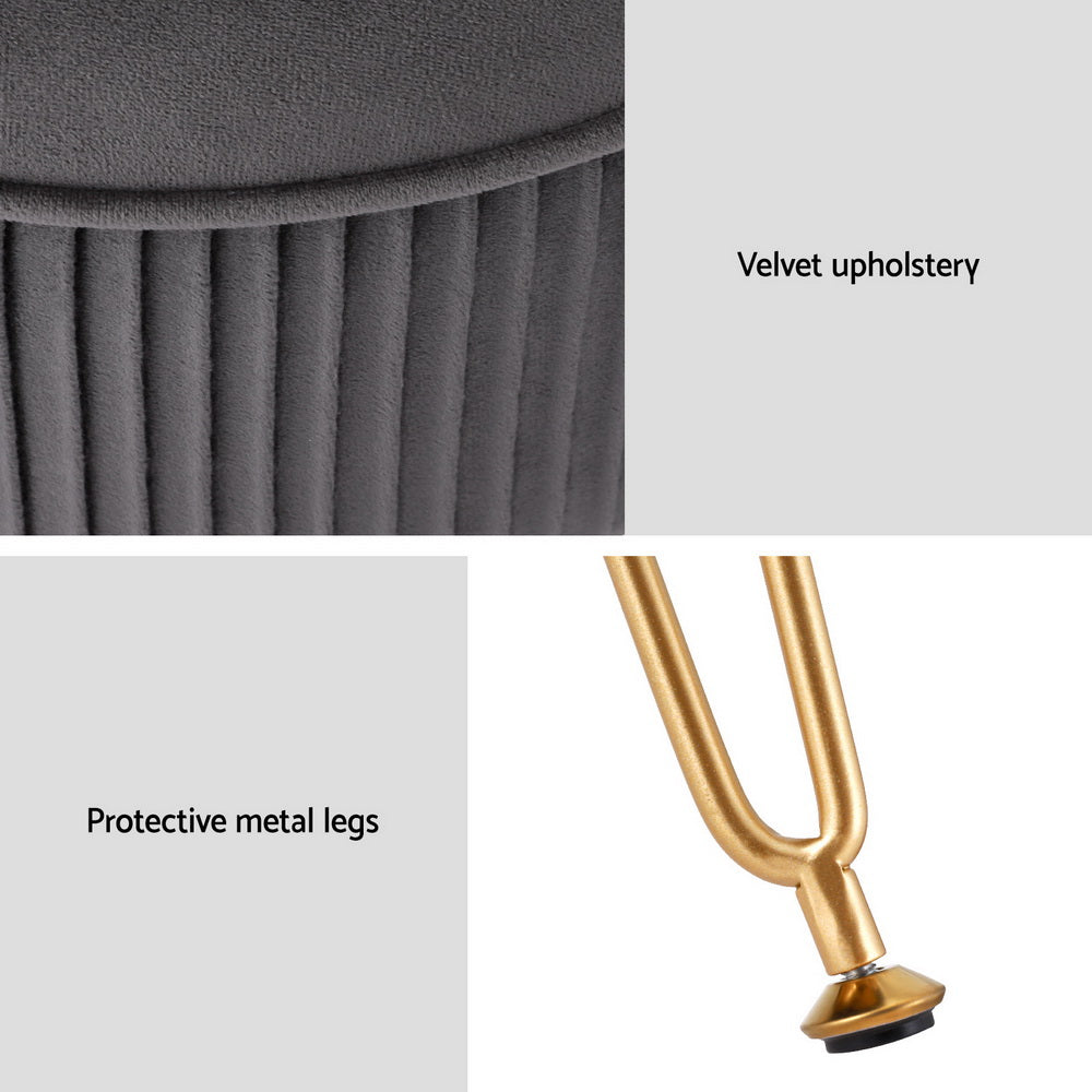 Artiss Ottoman Foot Stool Vanity Velvet Round Grey - TRENDZ