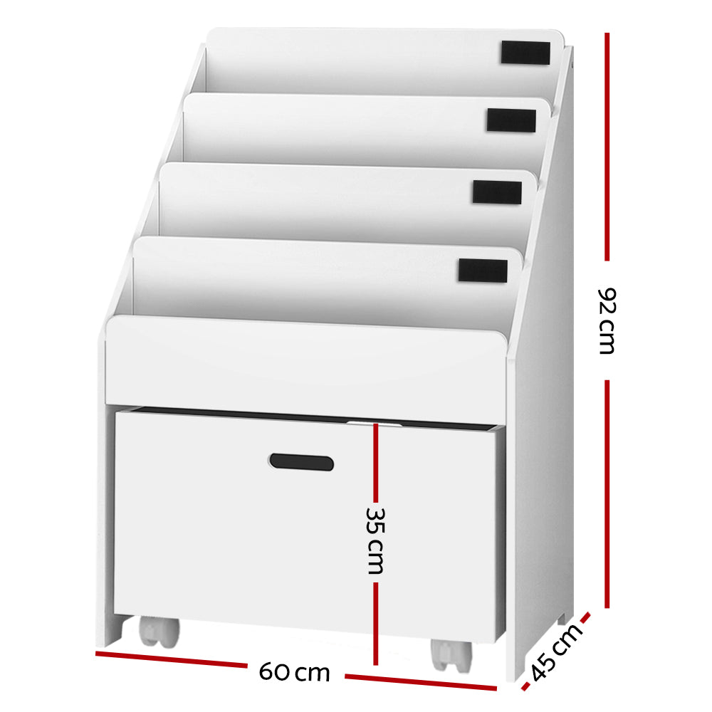 Keezi 4 Tiers Kids Bookshelf Storage Organiser Children Bookcase Drawers Display - TRENDZ
