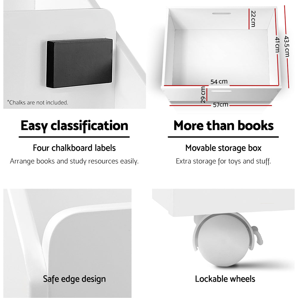 Keezi 4 Tiers Kids Bookshelf Storage Organiser Children Bookcase Drawers Display - TRENDZ