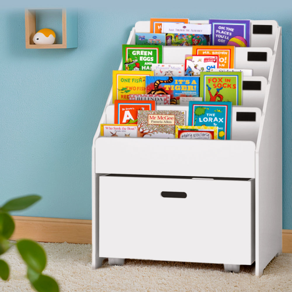 Keezi 4 Tiers Kids Bookshelf Storage Organiser Children Bookcase Drawers Display - TRENDZ
