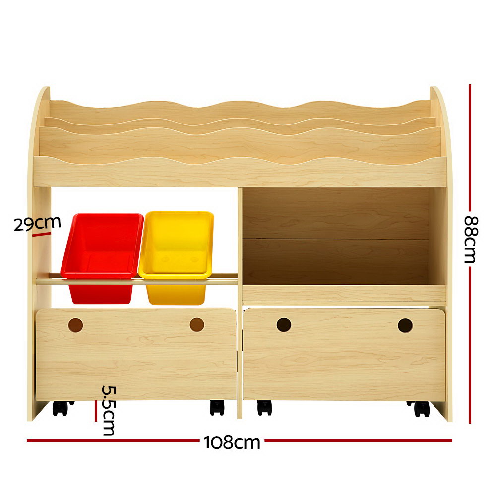 Keezi 3 Tiers Kids Bookshelf Storage Children Bookcase Toy Box Organiser Display - TRENDZ