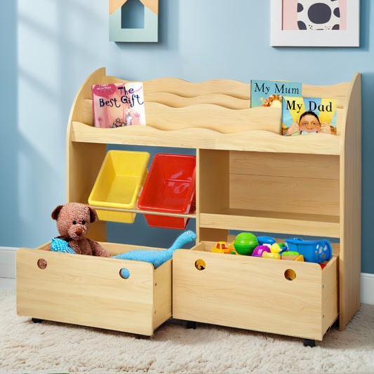 Keezi 3 Tiers Kids Bookshelf Storage Children Bookcase Toy Box Organiser Display - TRENDZ