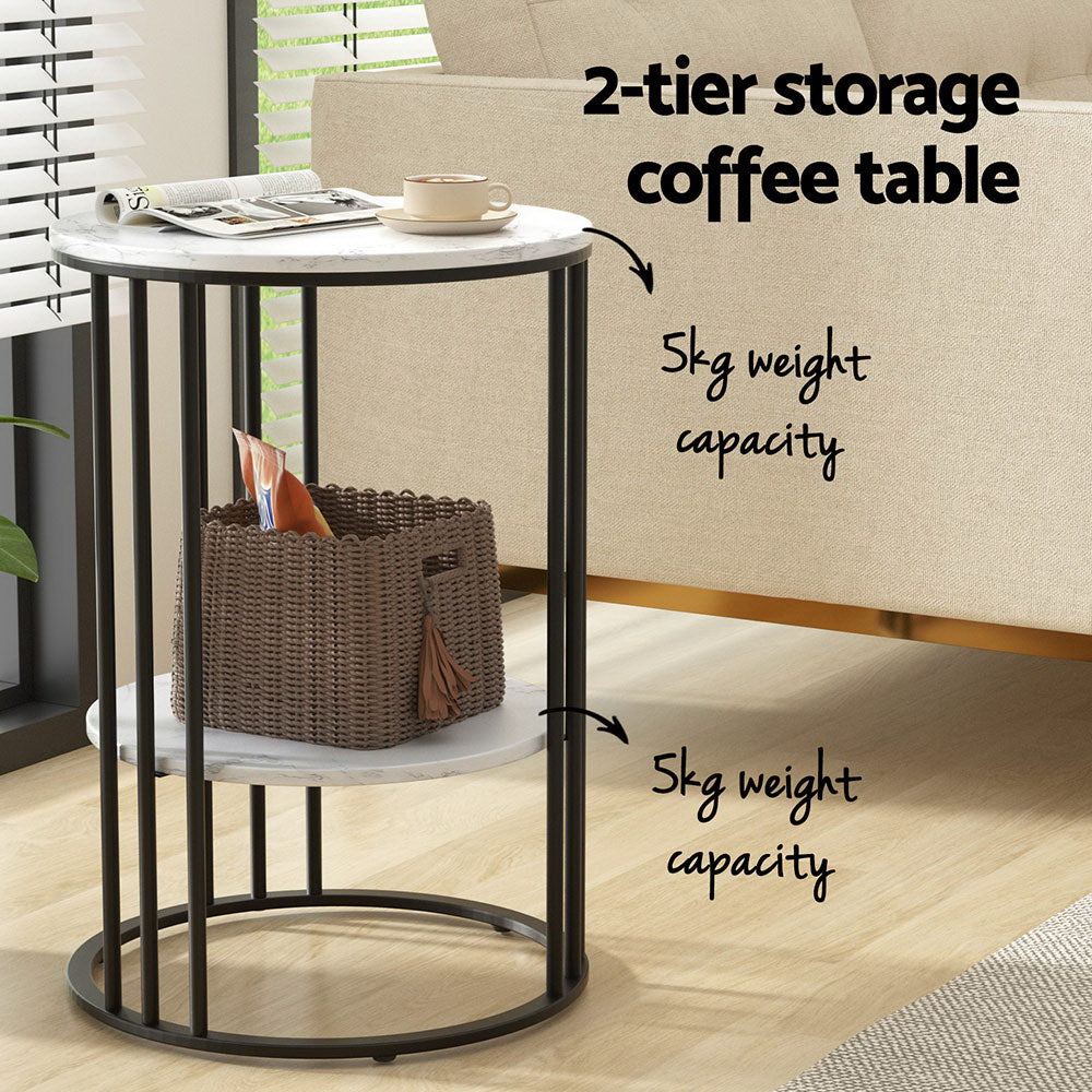 Artiss Coffee Table 2-Tier Round Marble Effect - TRENDZ