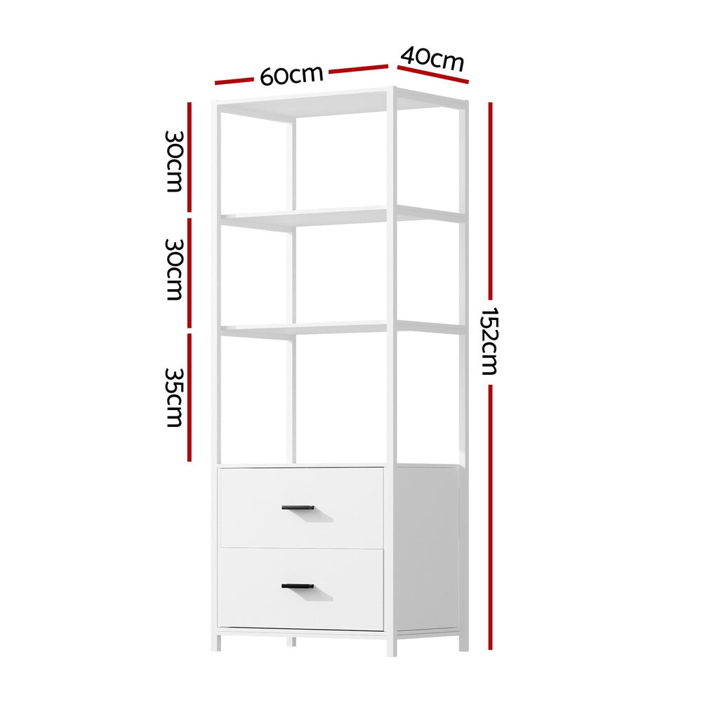 Artiss Bookshelf Display Shelf 2 Drawers 152CM White - TRENDZ