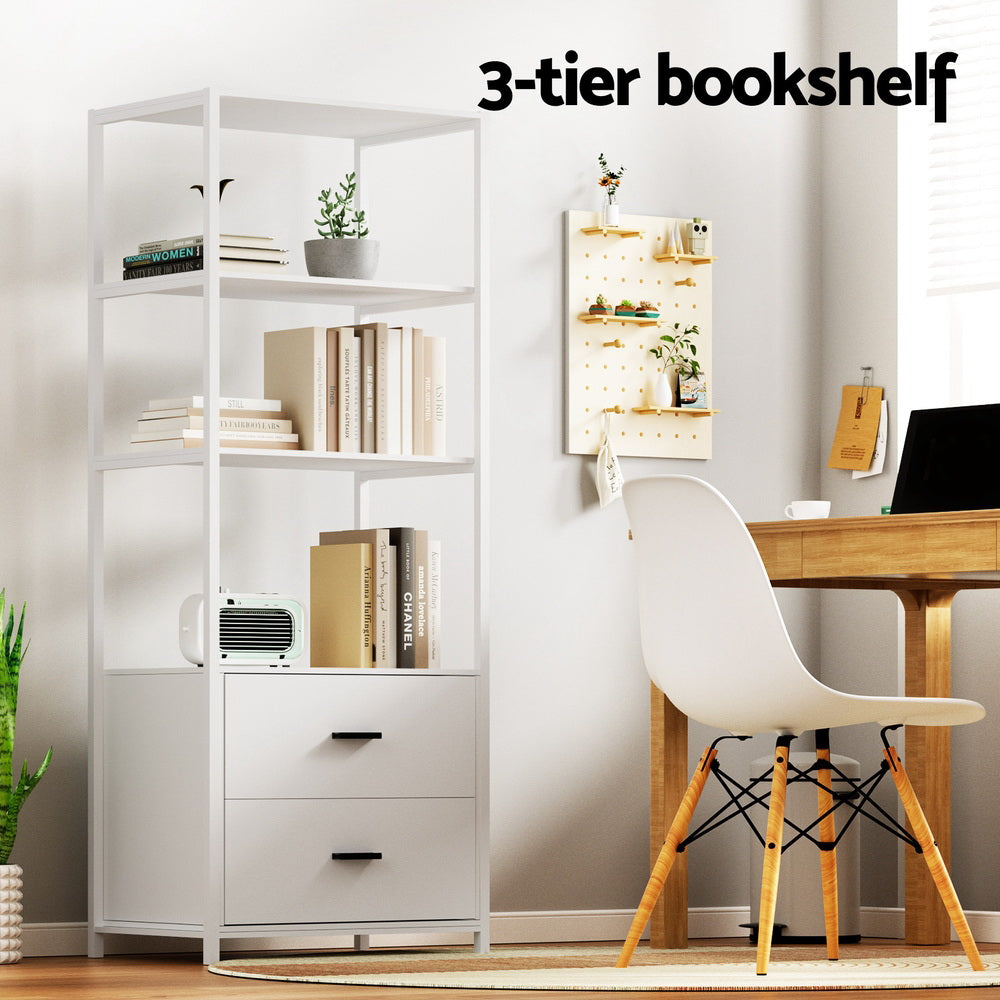 Artiss Bookshelf Display Shelf 2 Drawers 152CM White - TRENDZ